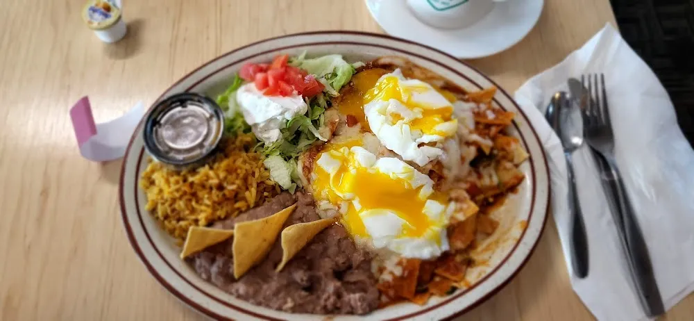 Chilaquiles Rojos and Poached Eggs